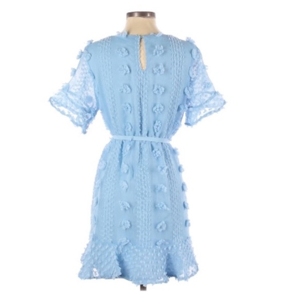 &merci EASTER Dress Womens M Short Sleeve Blue Swiss Dot Ruffle Accents Boho - Picture 2 of 13